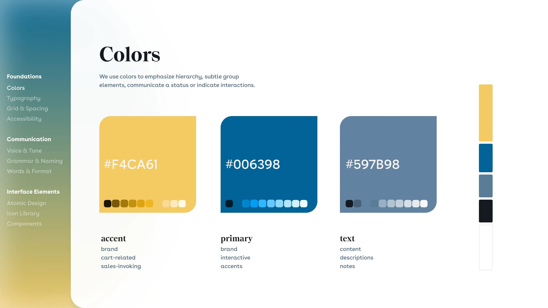 Auszug aus dem Design System, Kapitel Farben