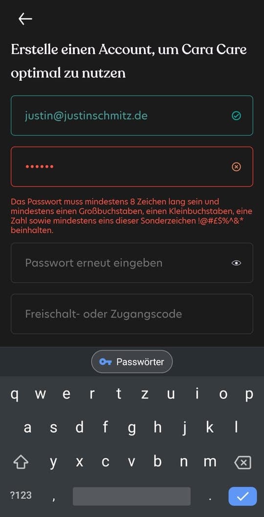 Registrierung: Passwort
