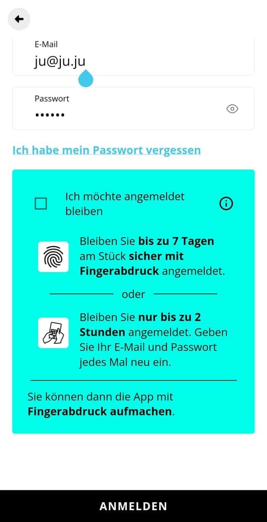 Login: Beibehalten