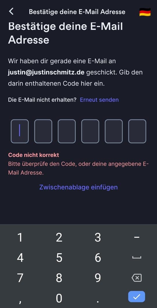 Registrierung: Mail Code