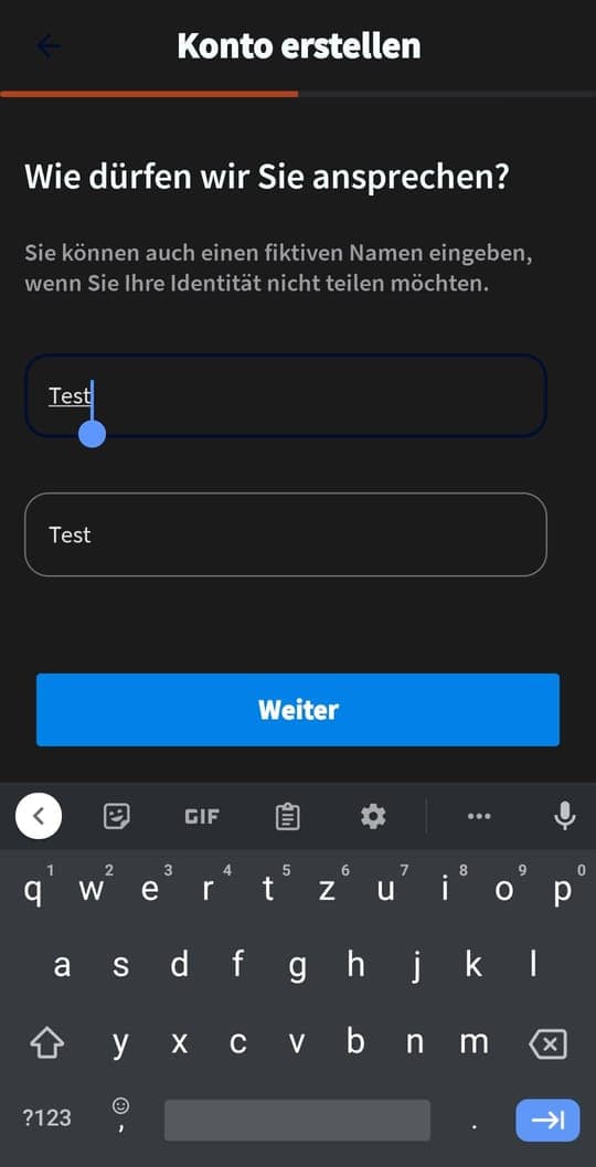 Registrierung: Name