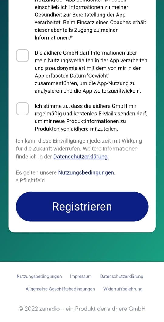 Registrierung: Datenschutz