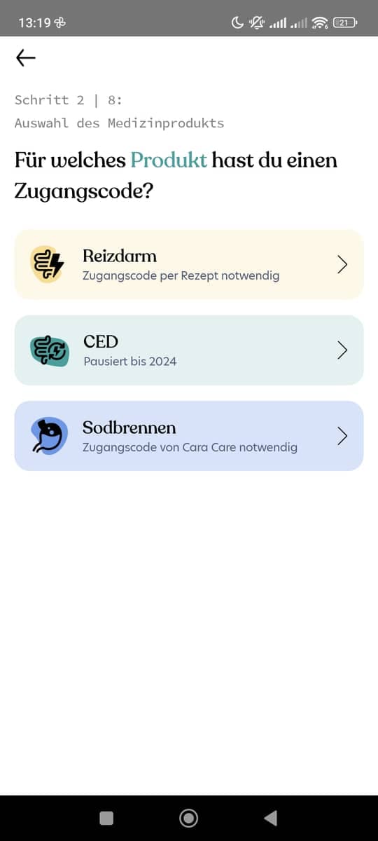 Registrierung Auswahl