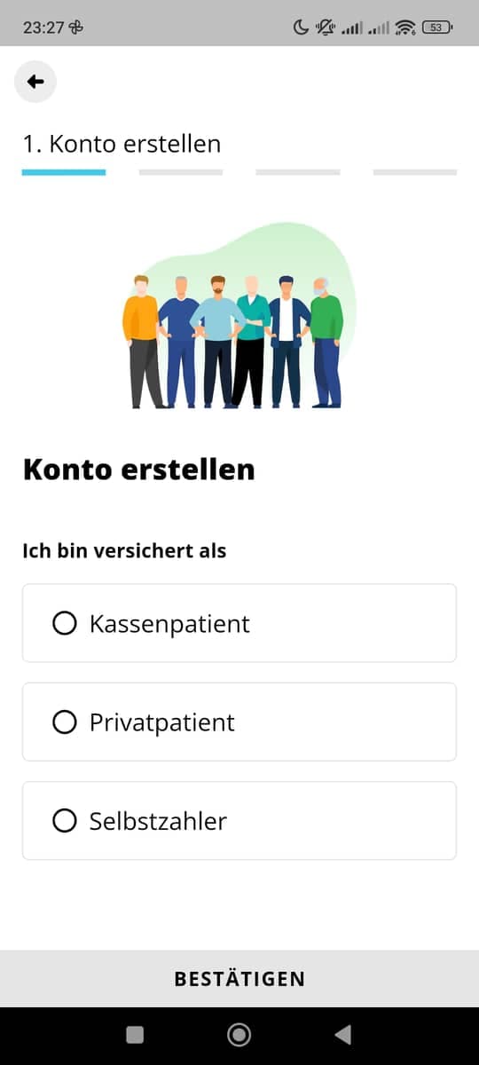 Registrierung Auswahl