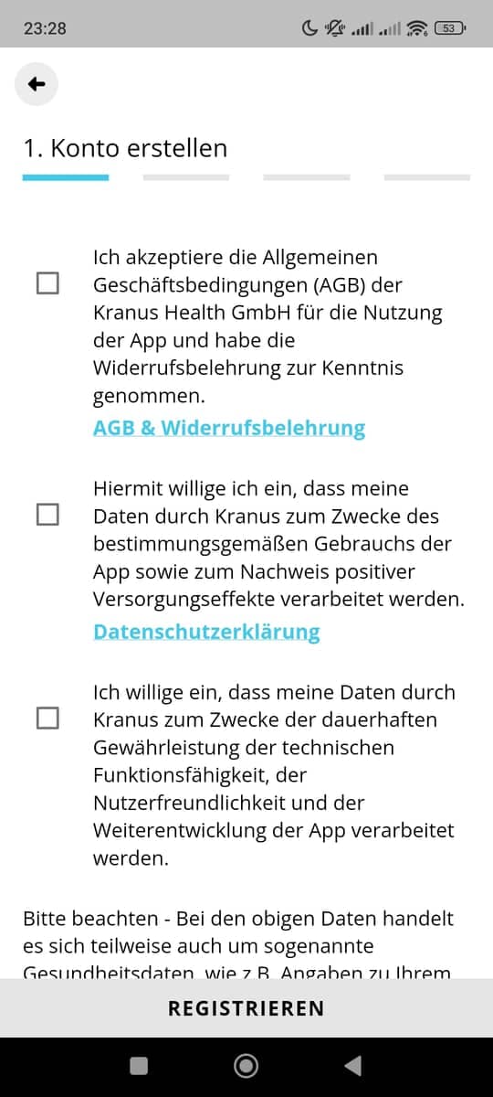 Registrierung Checkboxen