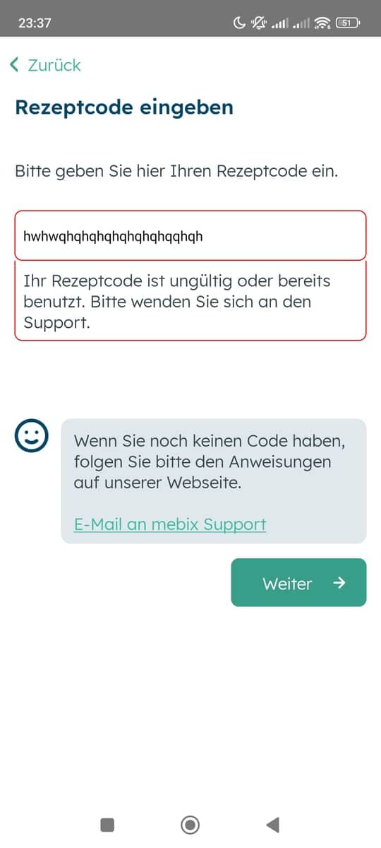 Rezeptcode Eingabe