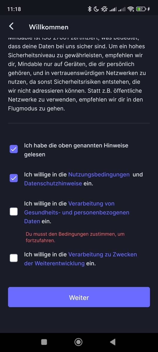 Registrieren Checkboxen