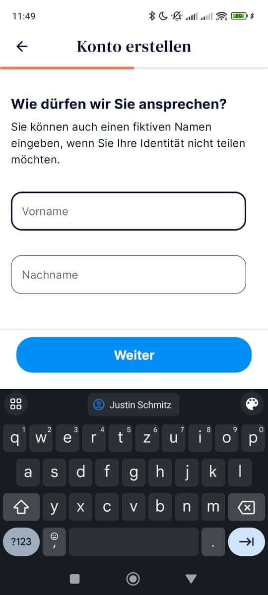 Registrieren Name
