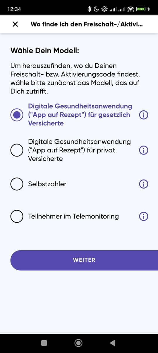 Freischaltcode Auswahl