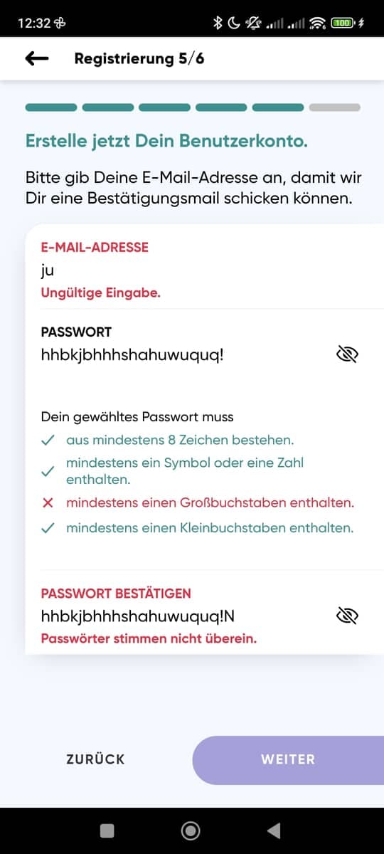 Registrieren Kontodaten