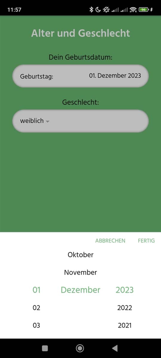 Registrieren Biodaten