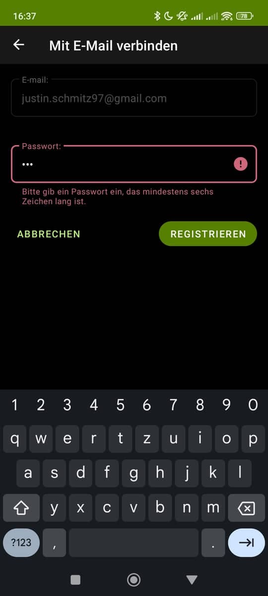 Registrieren Passwort