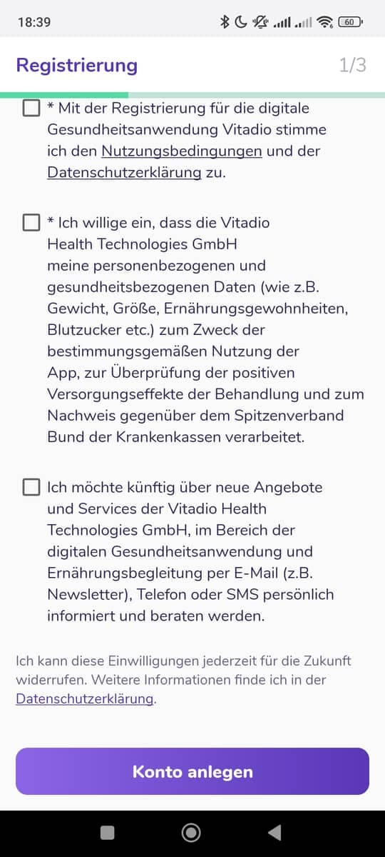 Registrieren Checkboxen