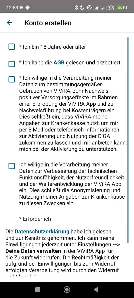 Registrieren Checkboxen