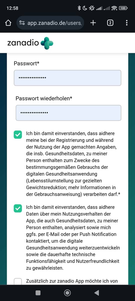 Registrieren Checkboxen