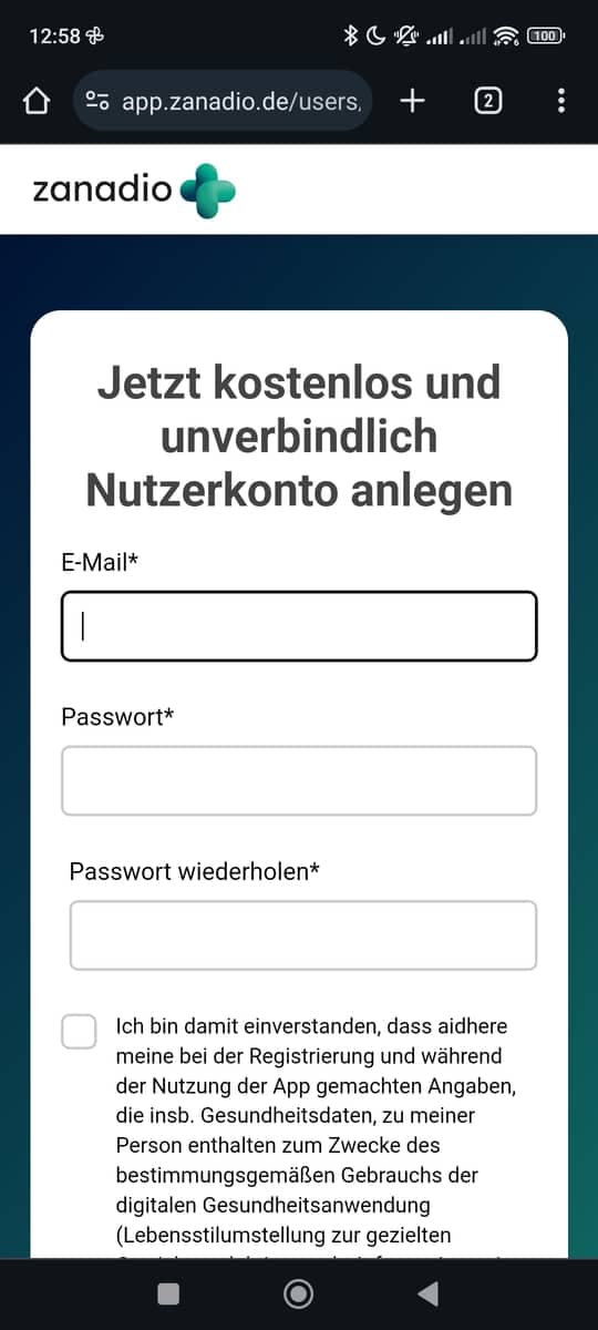 Registrieren Kontodaten