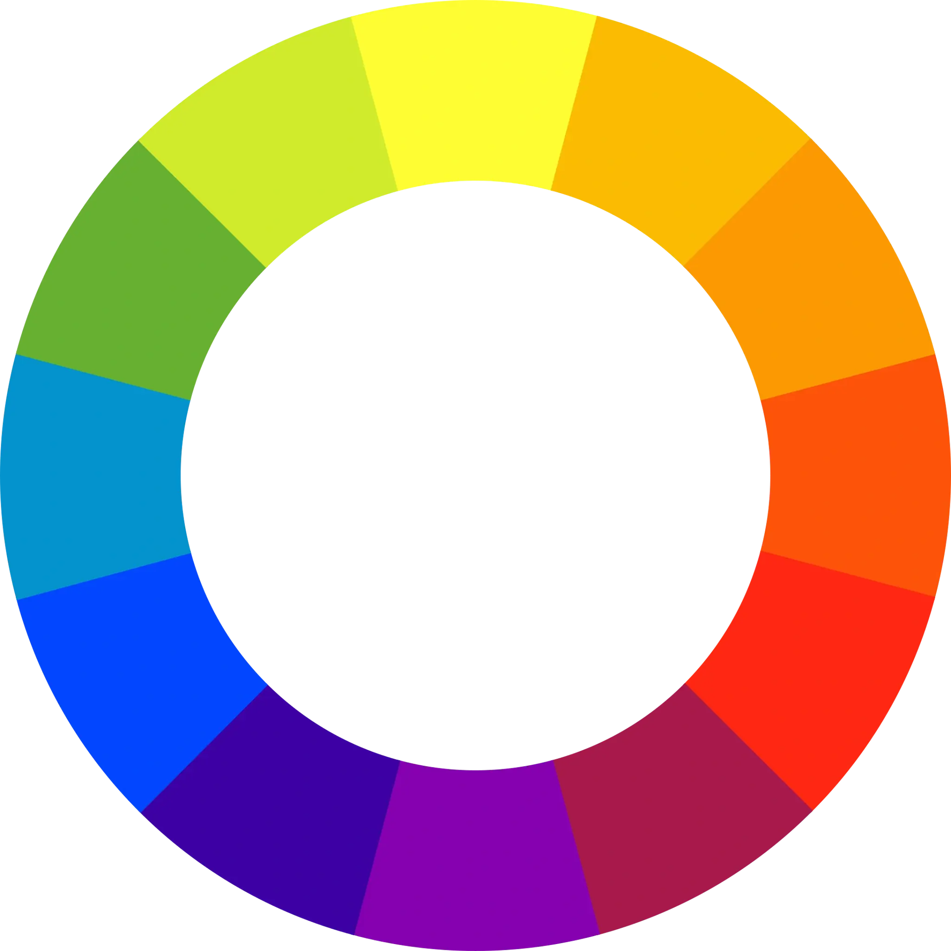 Reine Farbtöne sind außen im Farbkreis sichtbar