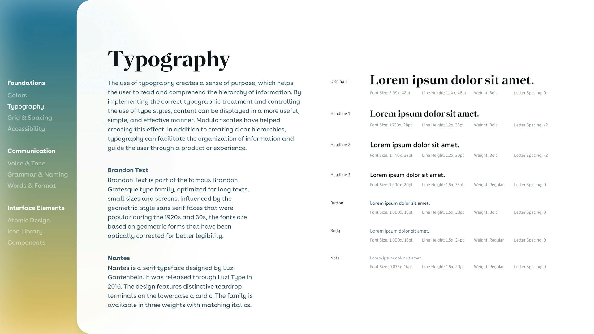 Auszug aus dem Design System, Kapitel Typografie